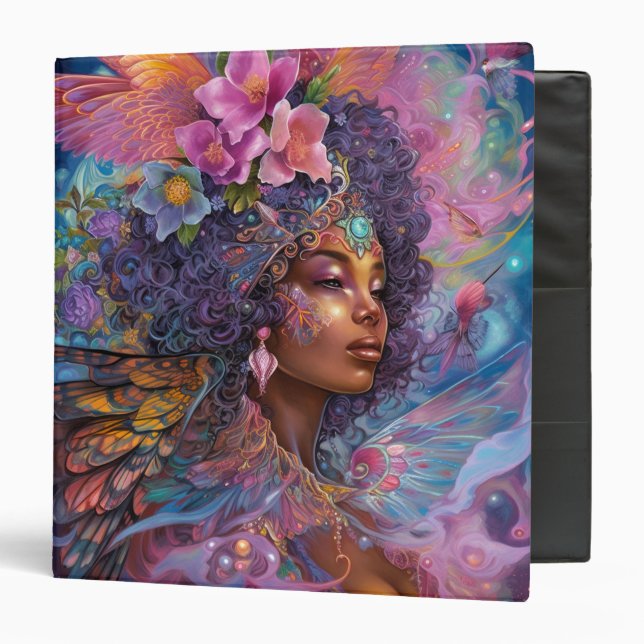 African American Black Goddess Queen Fantasy Art 3 3 Ring Binder (Front/Inside)