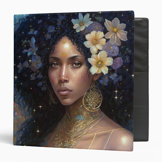 African American Black Goddess Queen Fantasy Art 3 Ring Binder (Front/Inside)