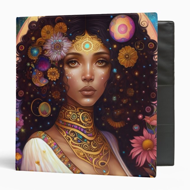 African American Black Goddess Queen Fantasy Art 3 Ring Binder (Front/Inside)