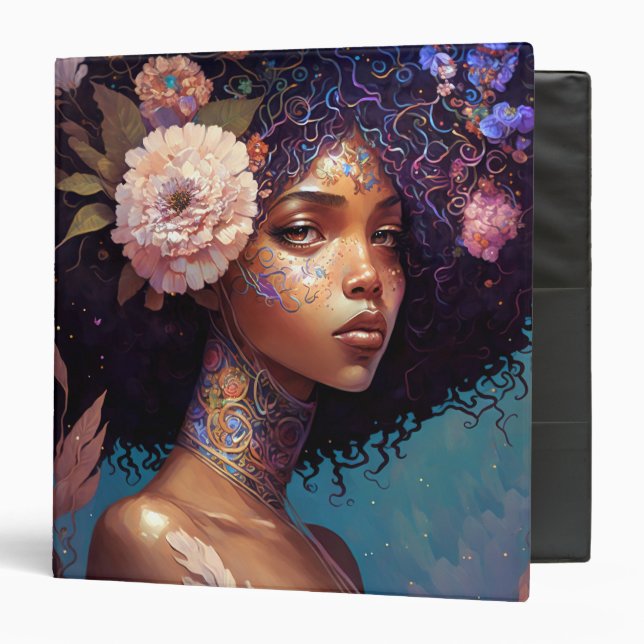 African American Black Goddess Queen Fantasy Art 3 Ring Binder (Front/Inside)