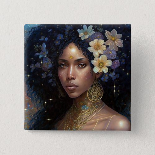 African American Black Goddess Queen Fantasy Art B Button