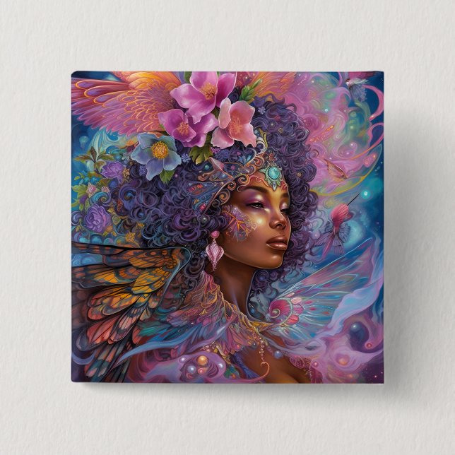 African American Black Goddess Queen Fantasy Art B Button (Front)