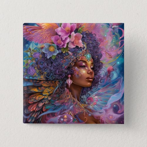 African American Black Goddess Queen Fantasy Art B Button