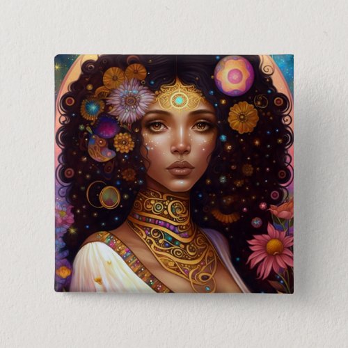 African American Black Goddess Queen Fantasy Art Button