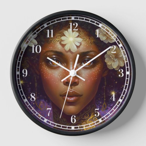 African American Black Goddess Queen Fantasy Art C Clock