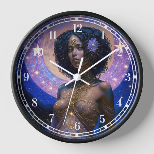 African American Black Goddess Queen Fantasy Art C Clock
