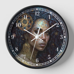 African American Black Goddess Queen Fantasy Art Clock