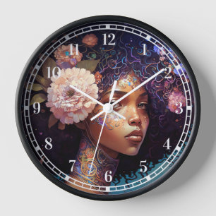 African American Black Goddess Queen Fantasy Art Clock