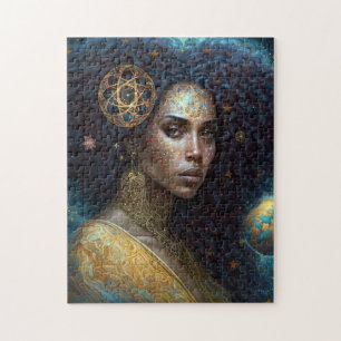 African American Black Goddess Queen Fantasy Art J Jigsaw Puzzle
