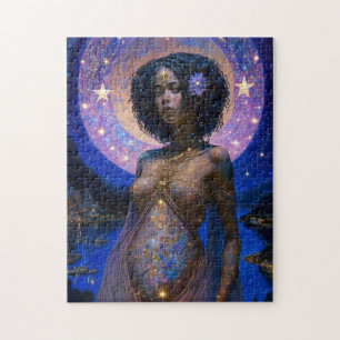African American Black Goddess Queen Fantasy Art J Jigsaw Puzzle