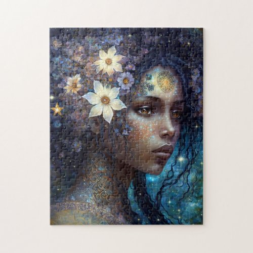 African American Black Goddess Queen Fantasy Art Jigsaw Puzzle