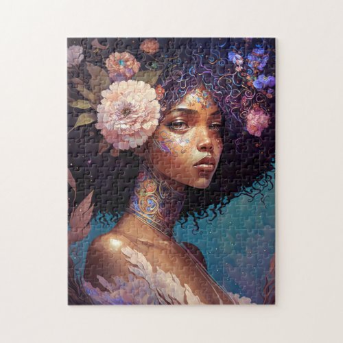 African American Black Goddess Queen Fantasy Art Jigsaw Puzzle