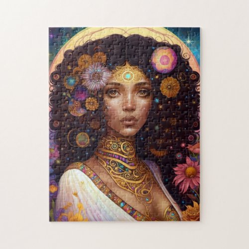 African American Black Goddess Queen Fantasy Art Jigsaw Puzzle