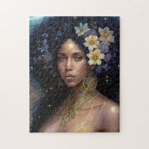 African American Black Goddess Queen Fantasy Art Jigsaw Puzzle