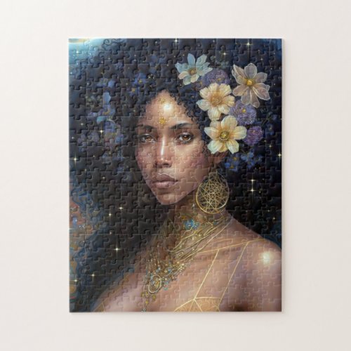 African American Black Goddess Queen Fantasy Art Jigsaw Puzzle