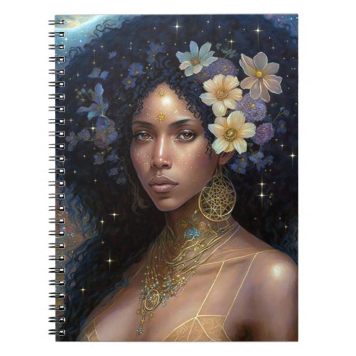 African American Black Goddess Queen Fantasy Art N Notebook