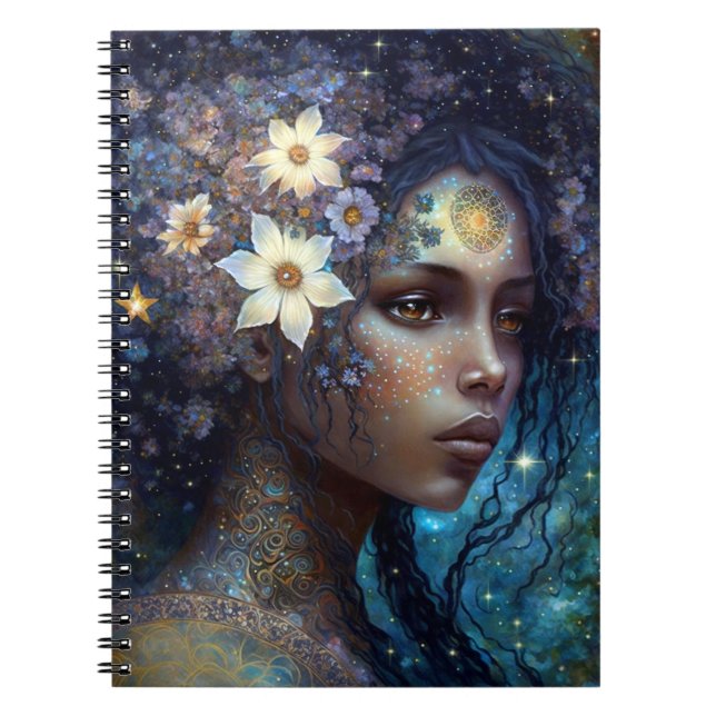 African American Black Goddess Queen Fantasy Art Notebook (Front)