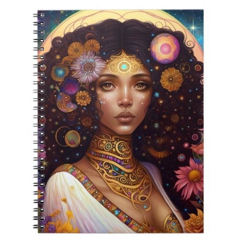 African American Black Goddess Queen Fantasy Art Notebook