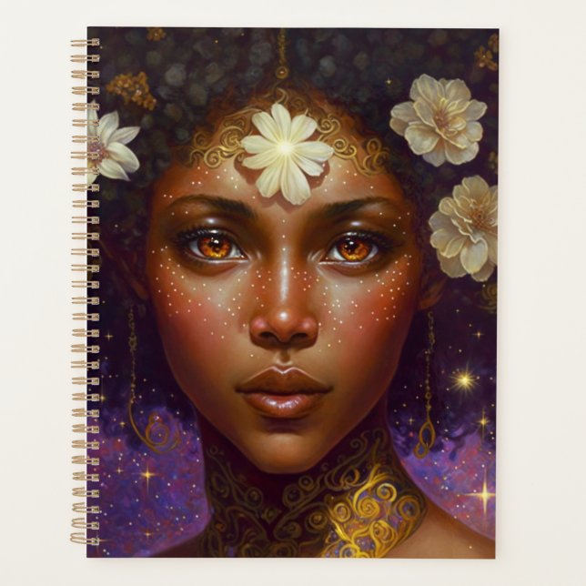 African American Black Goddess Queen Fantasy Art P Planner (Front)