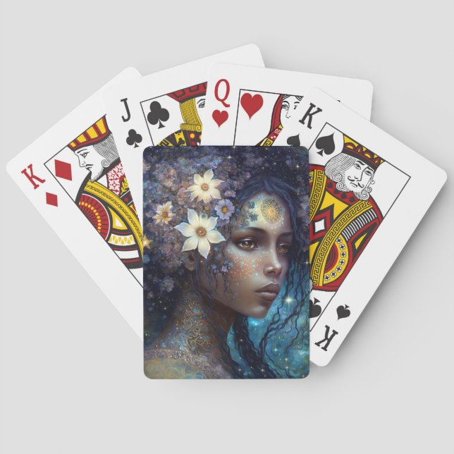 African American Black Goddess Queen Fantasy Art P Poker Cards (Back)