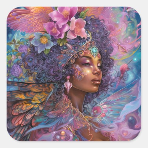 African American Black Goddess Queen Fantasy Art S Square Sticker