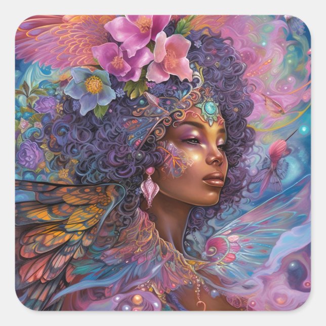 African American Black Goddess Queen Fantasy Art S Square Sticker (Front)