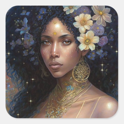 African American Black Goddess Queen Fantasy Art S Square Sticker