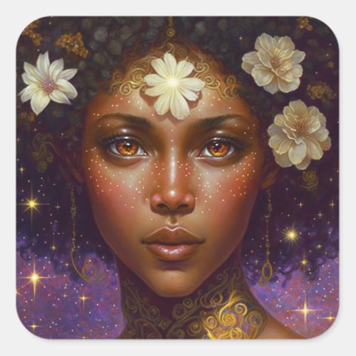 African American Black Goddess Queen Fantasy Art S Square Sticker