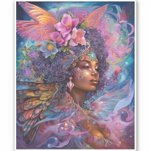 African American Black Goddess Queen Fantasy Art S Sticker (Front)