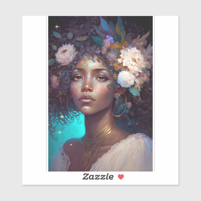 African American Black Goddess Queen Fantasy Art S Sticker (Sheet)