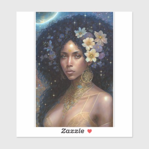 African American Black Goddess Queen Fantasy Art Sticker