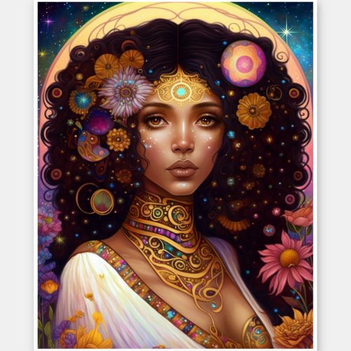 African American Black Goddess Queen Fantasy Art Sticker