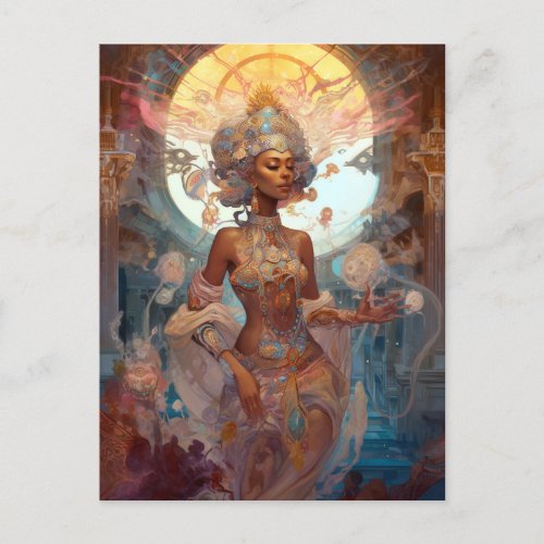 African American Black Goddess Sorceress Fantasy Postcard