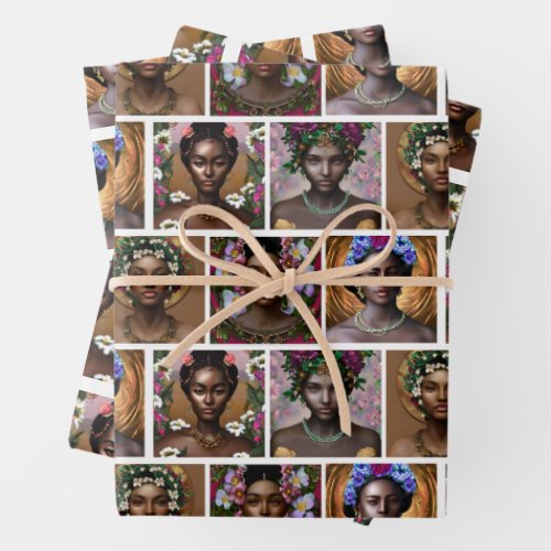 African_American Black Goddesses Birthday Wrapping Paper Sheets