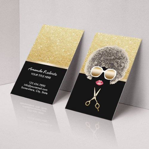 African American Black  Gold Hair Stylist Business Card