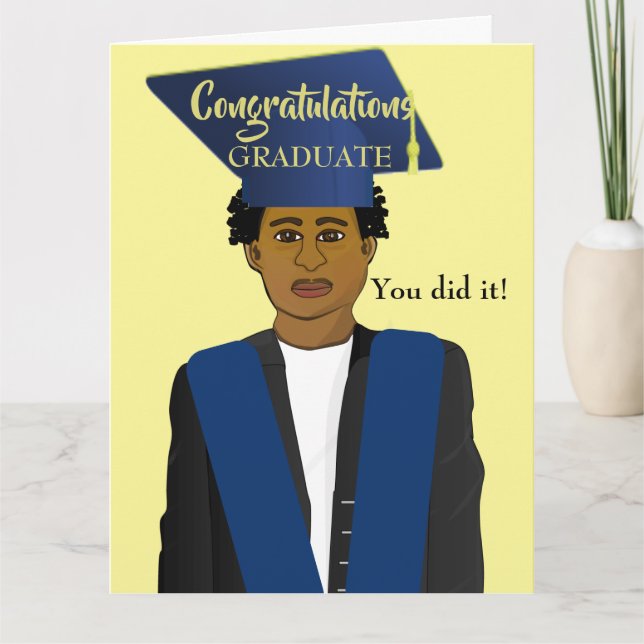 African American Black Male Grad Graduate Card (Front)