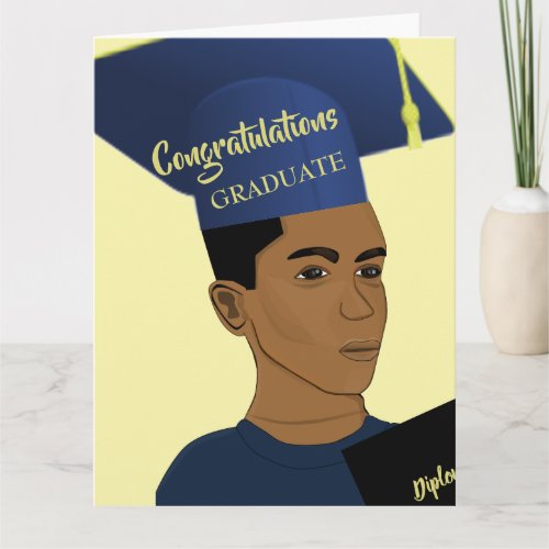 African American Black Male Grad Yellow Graduate C Card