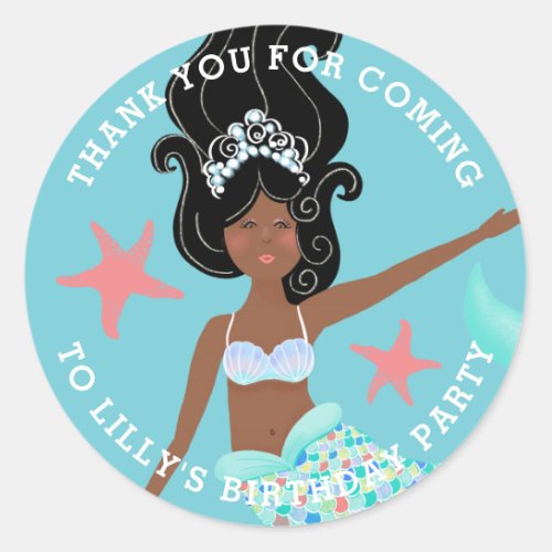 African American Black Mermaid Birthday Classic Round Sticker