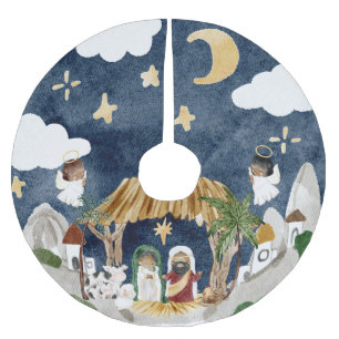 African American Black Nativity Christmas Brushed Polyester Tree Skirt