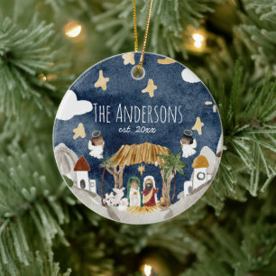 African American Black Nativity Christmas Ceramic Ornament