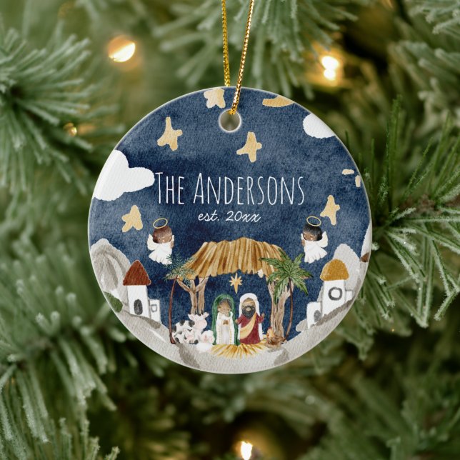 African American Black Nativity Christmas Ceramic Ornament (Tree)