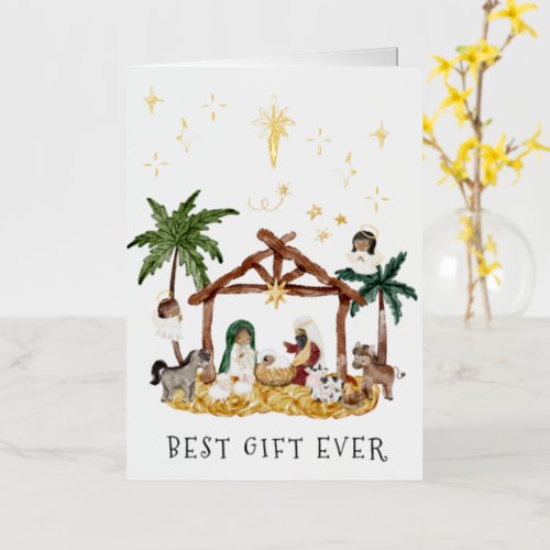 African American Black Nativity Christmas Foil Greeting Card