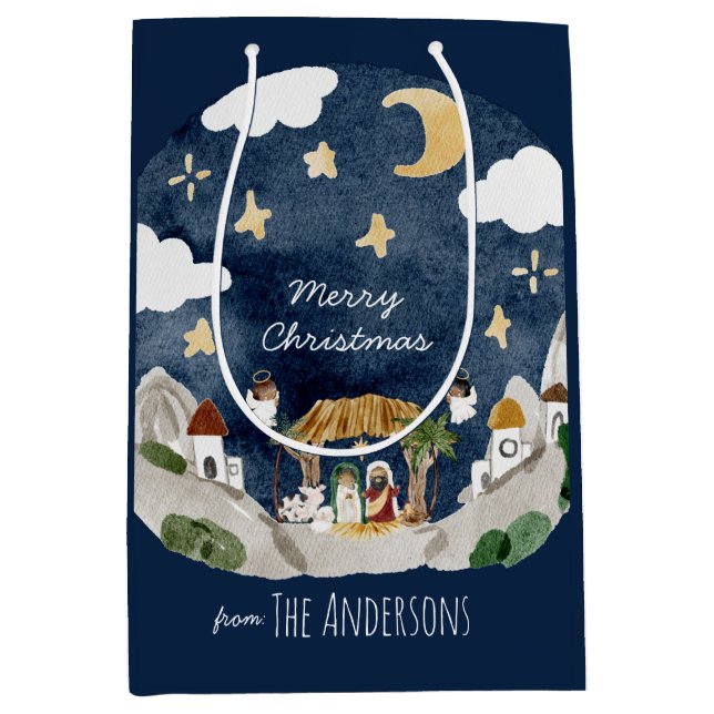African American Black Nativity Christmas Medium Gift Bag (Front)