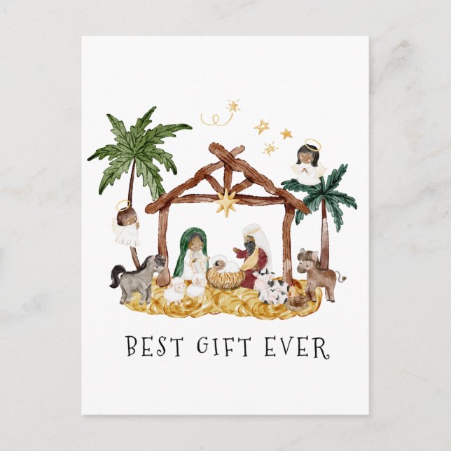 African American Black Nativity Christmas Postcard (Front)