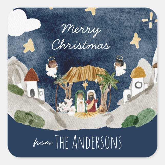 African American Black Nativity Christmas Square Sticker (Front)
