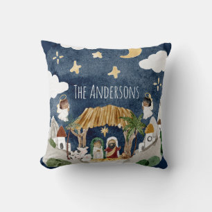 African American Black Nativity Christmas Throw Pillow
