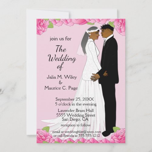 African American Black  Pink Bride  Groom  Invitation