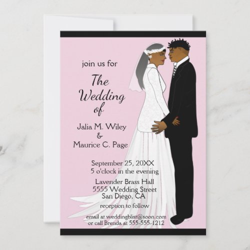 African American Black  Pink Wedding  Invitation