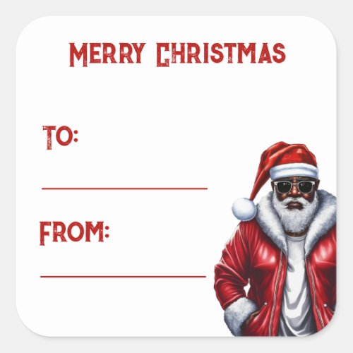 African American Black Santa Christmas Gift Square Sticker