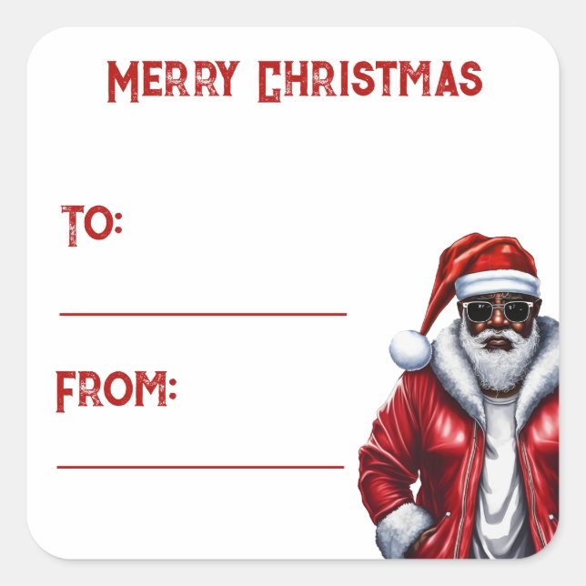 African American Black Santa Christmas Gift Square Sticker (Front)